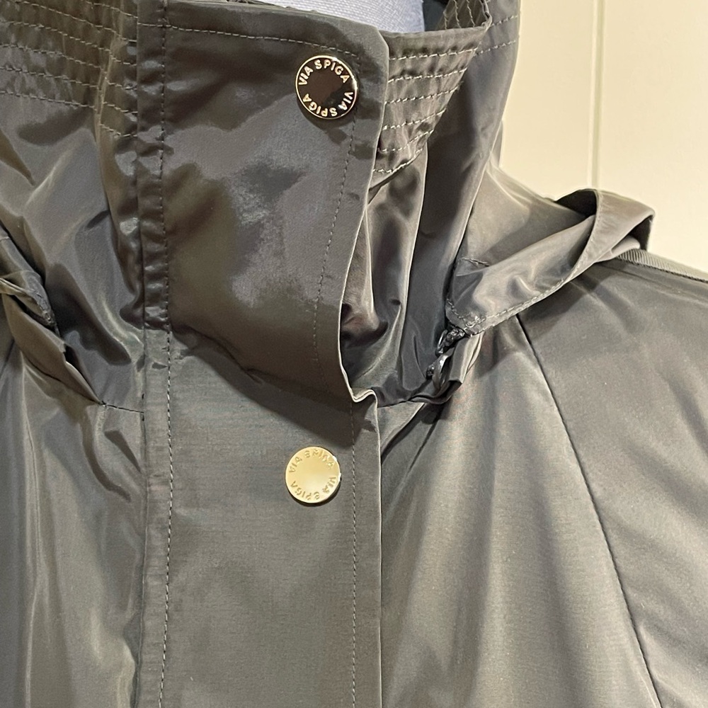 Via Spiga Packable Water Repellant Hooded Raincoat Olive Green Size XS - Picture 8 of 9